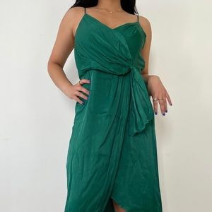 BRAND NEW Anthropologie Green Satin Midi Dress - Medium